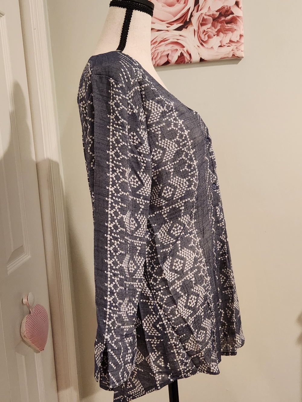 Fred David Navy and White Patterned V-Neck Tunic - Picture 2 of 5